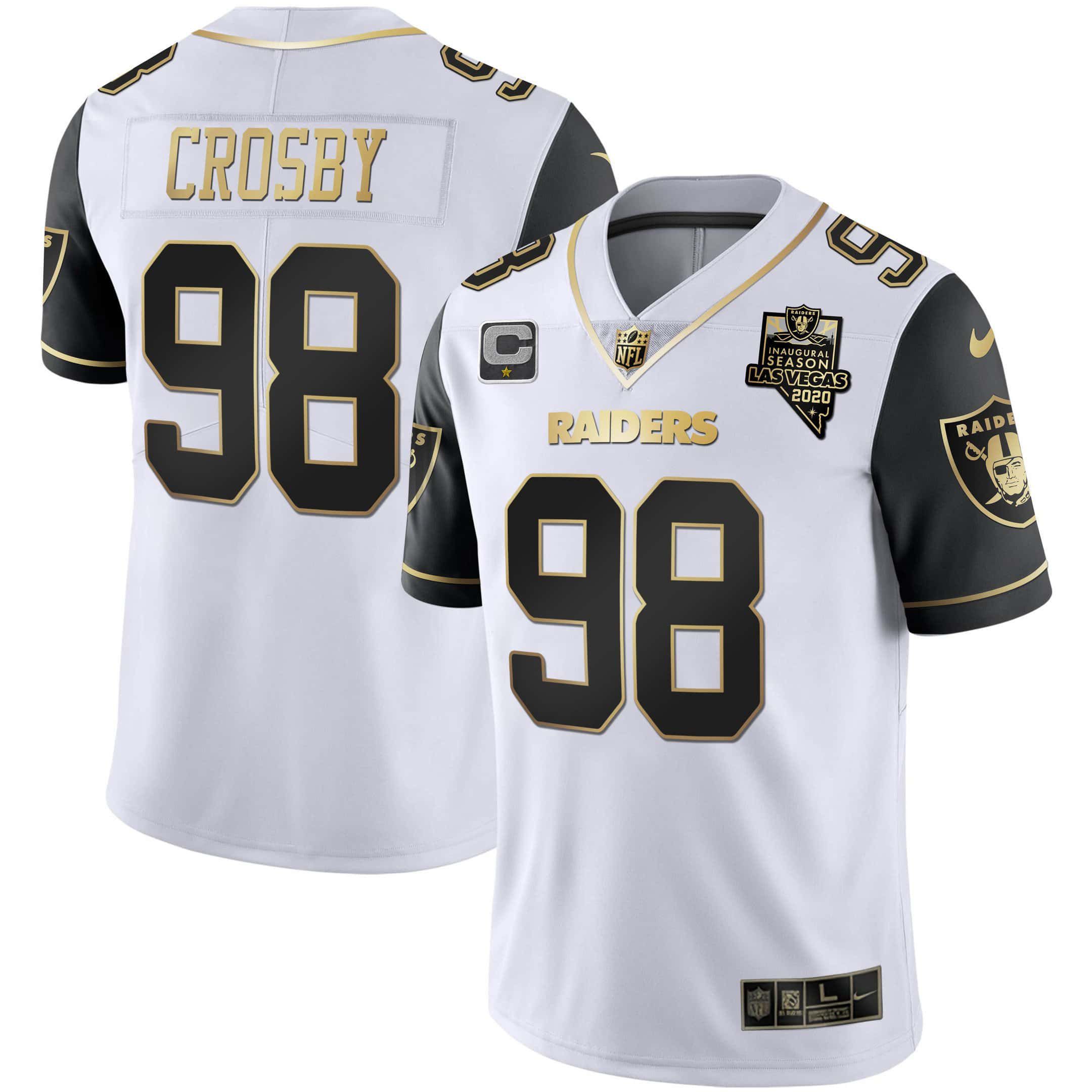 Men Oakland Raiders #98 Crosby 2024 Nike Vapor White Gold & Black Inverted Limited NFL Jersey style 1